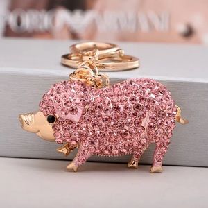 Pink Crystal Pig Keychain Charm